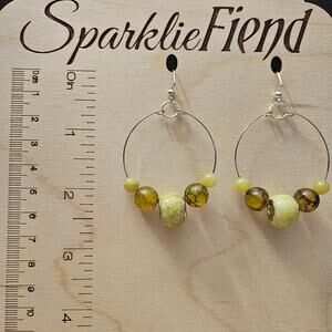 Sage/chartreuse and translucent veined stone hoop earrings